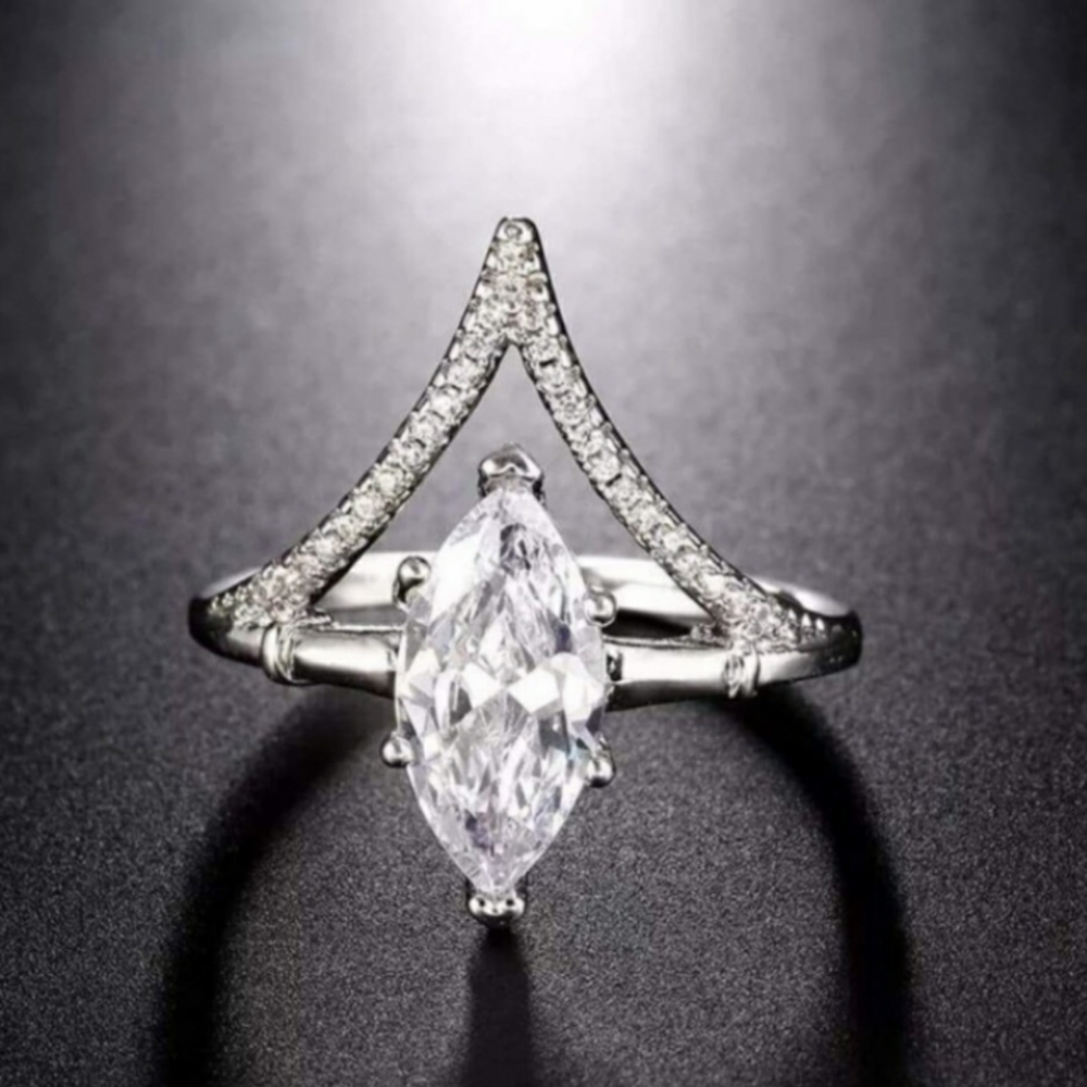 New Silver White Sapphire Marquise Ring